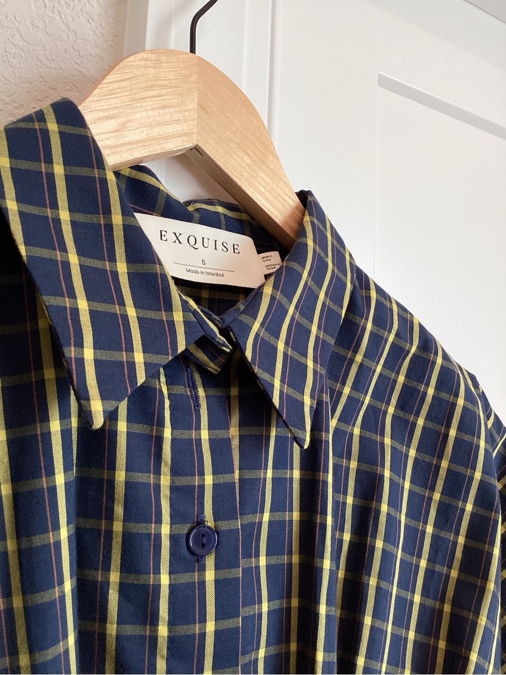 Exquise Tobie Short-Sleeve Pleated Mini Shirt Dress Navy Plaid Anthropologie - Picture 9 of 13